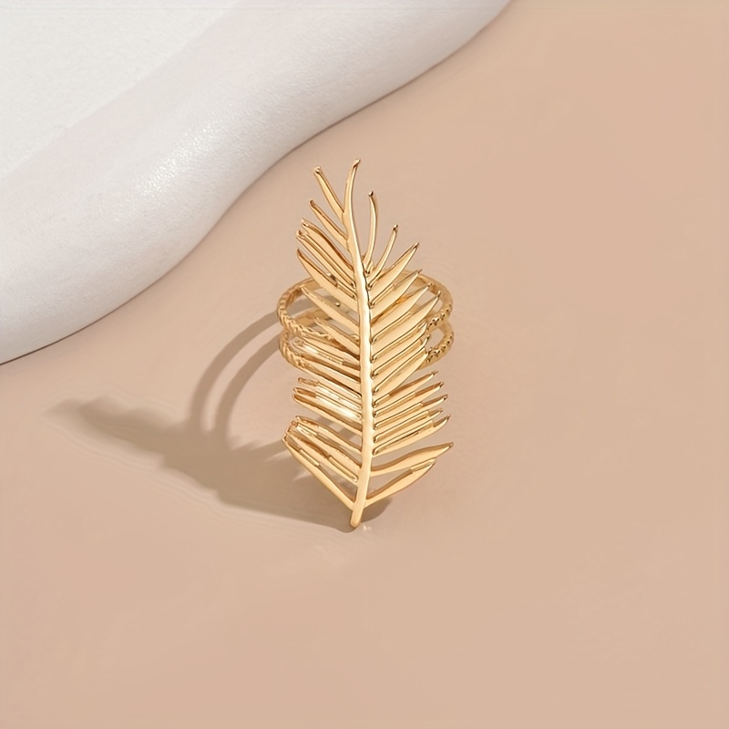 Golden Tone Stainless Steel Leaf Ring for Women Adjustable Open Delicate Accesso